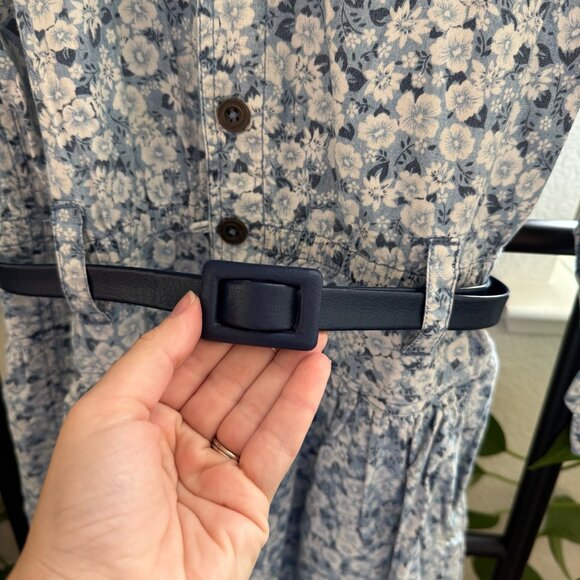 Vintage Liz Claiborne Blue Floral Peasant Long Sleeve Midi Dress Size Petite M - Picture 6 of 12